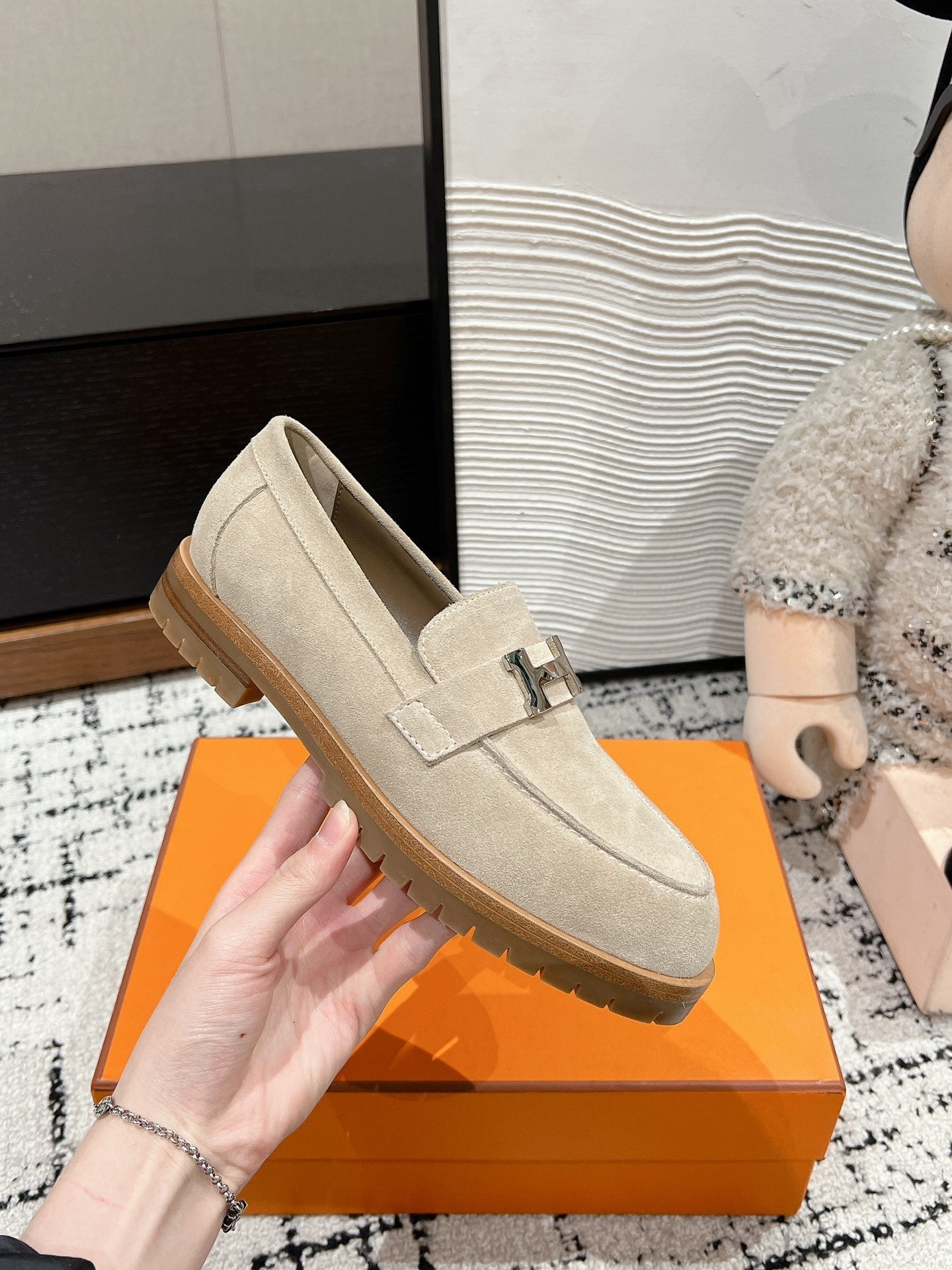 HM Faubourg Loafer In Nude Suede 118747