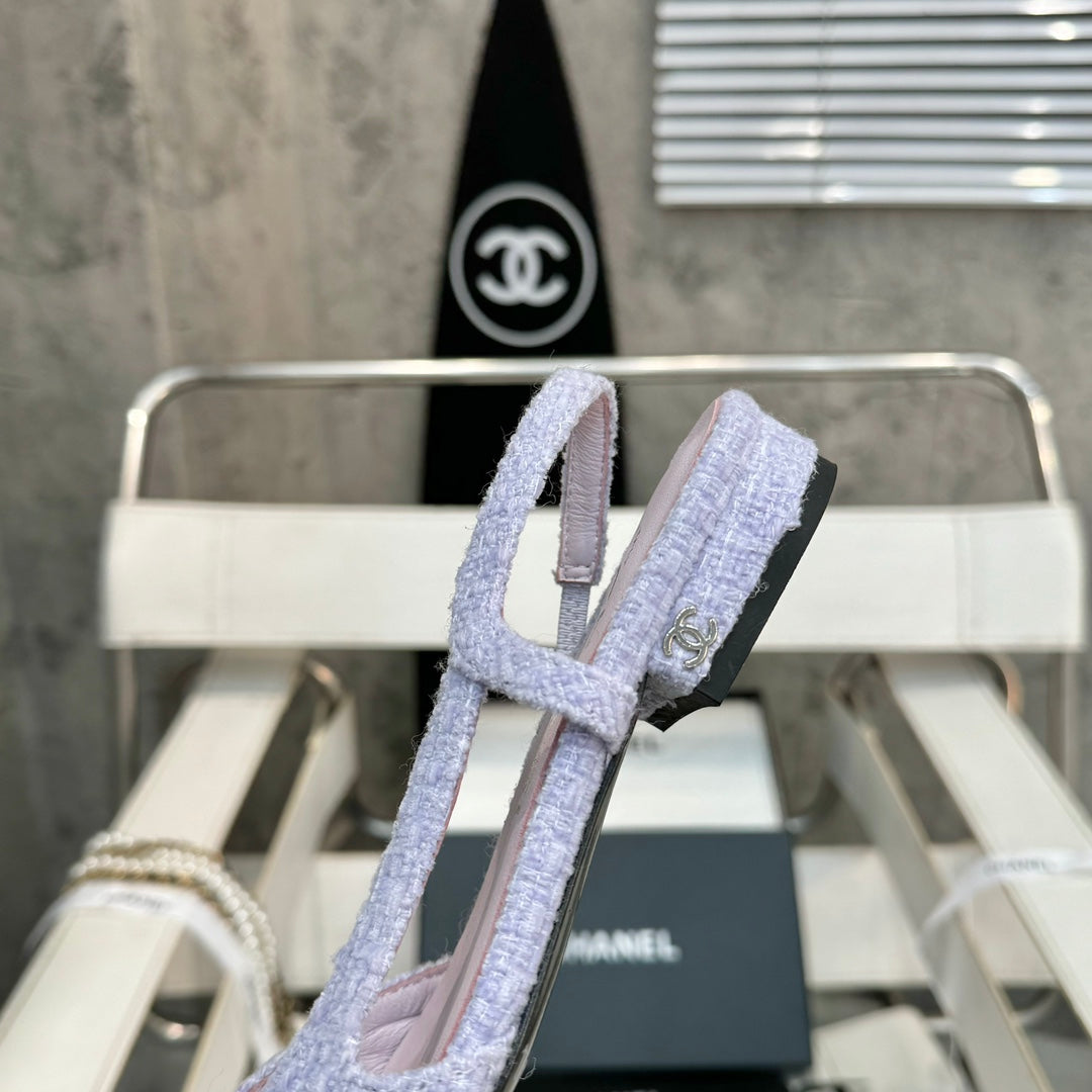 slingbacks flat light violet tweed black patent calfskin