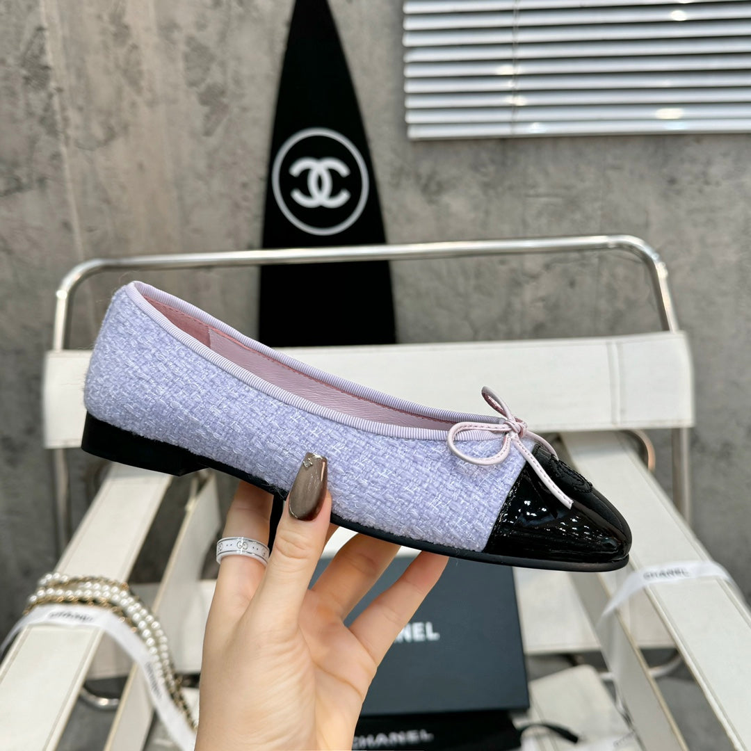 ballet flat light violet tweed black patent calfskin