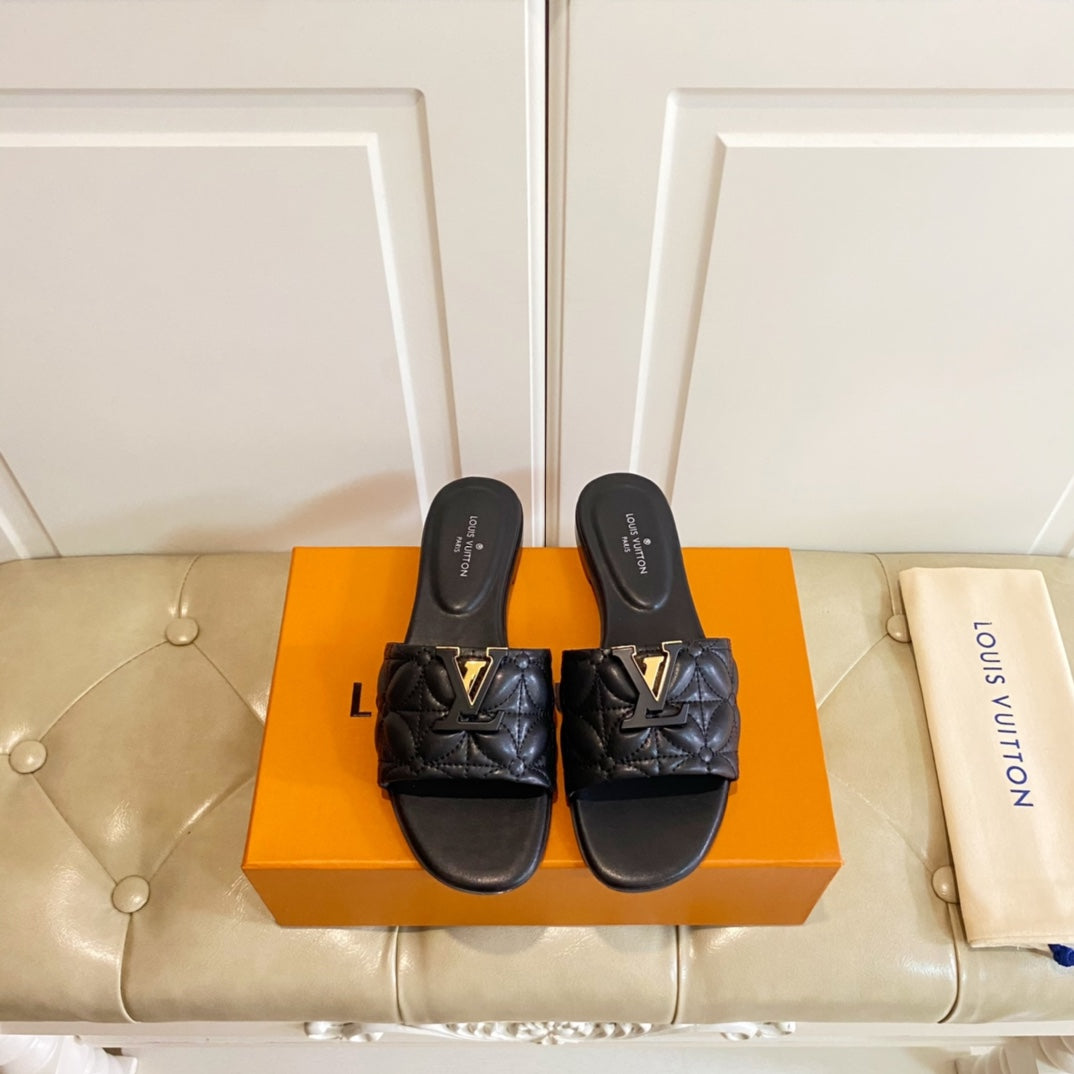 LV Neo Revival Flat Mule Black Lambskin