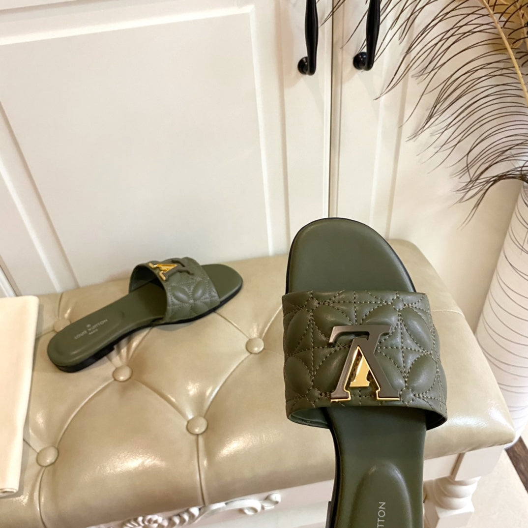 LV Neo Revival Flat Mule Khaki Green Lambskin
