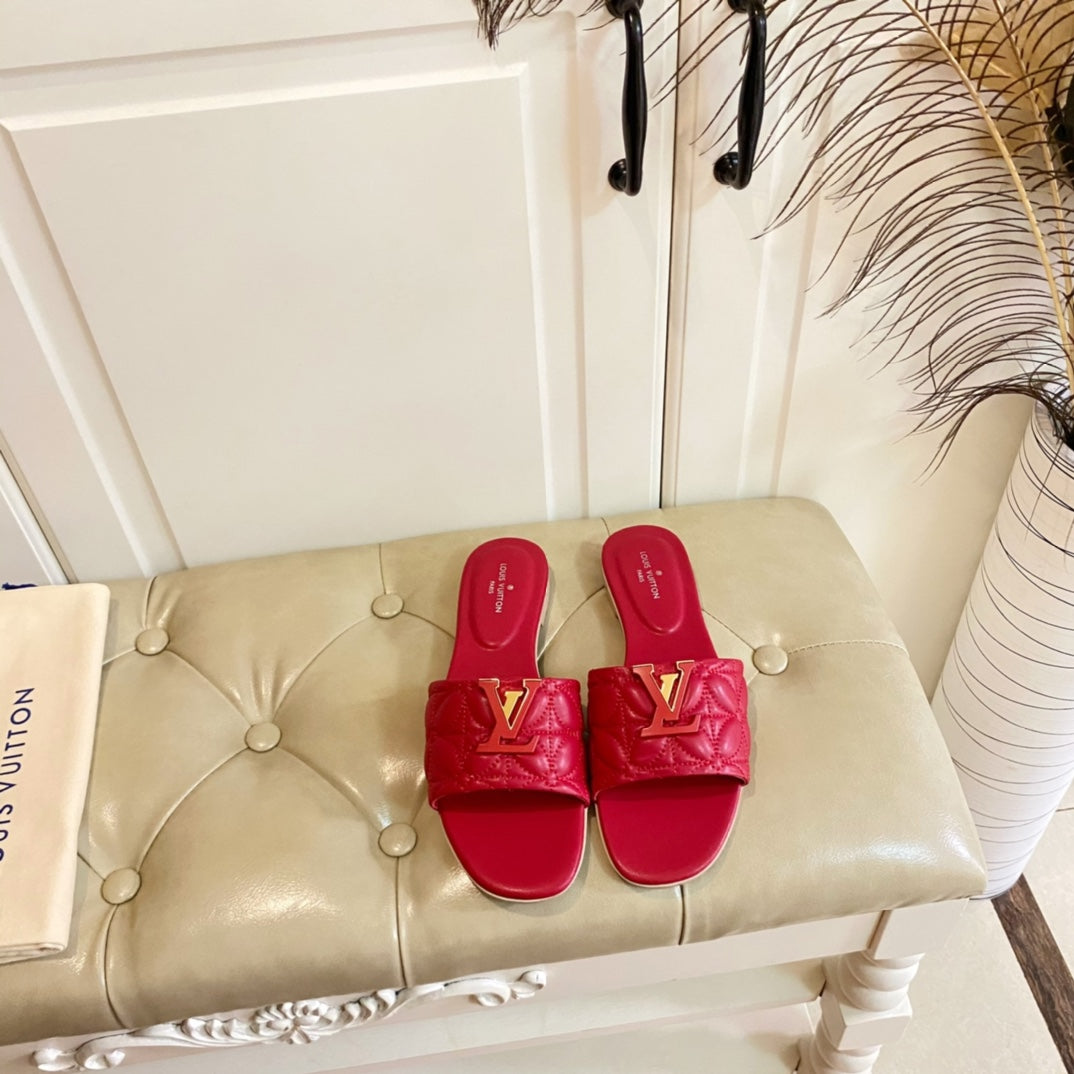 LV Neo Revival Flat Mule Red Pink Lambskin