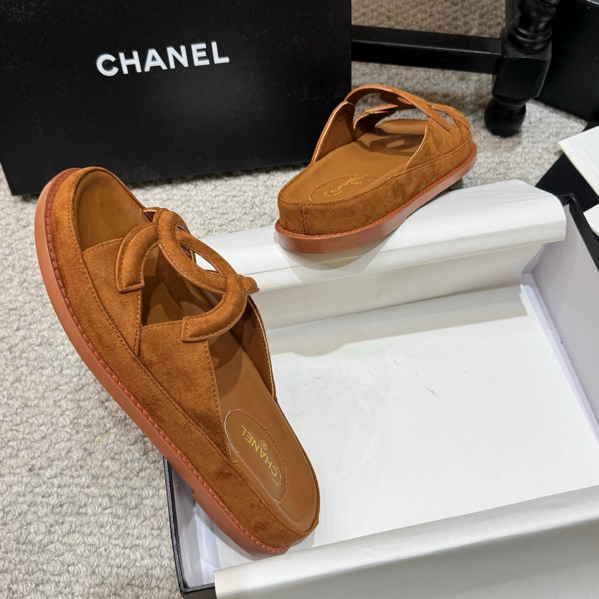 Chanel 2026 Flat Sandals Suede Leather