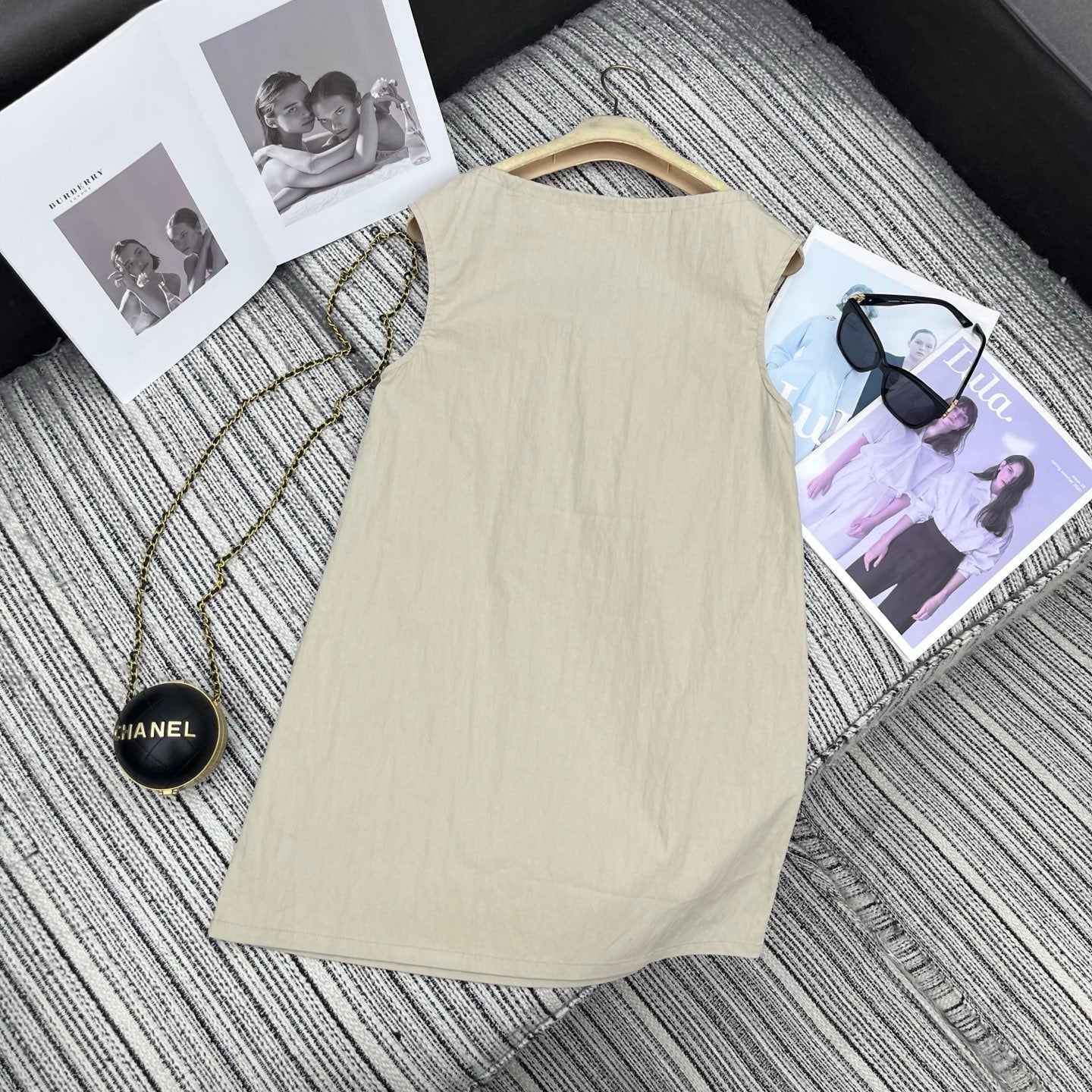 Miumiu 2026 Sleeveless Dress Khaki Cotton Polyester