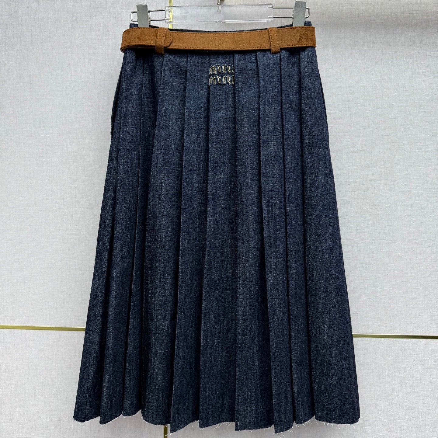 Miumiu 2026 Retro Denim Pleated Skirt Blue Cotton 351555