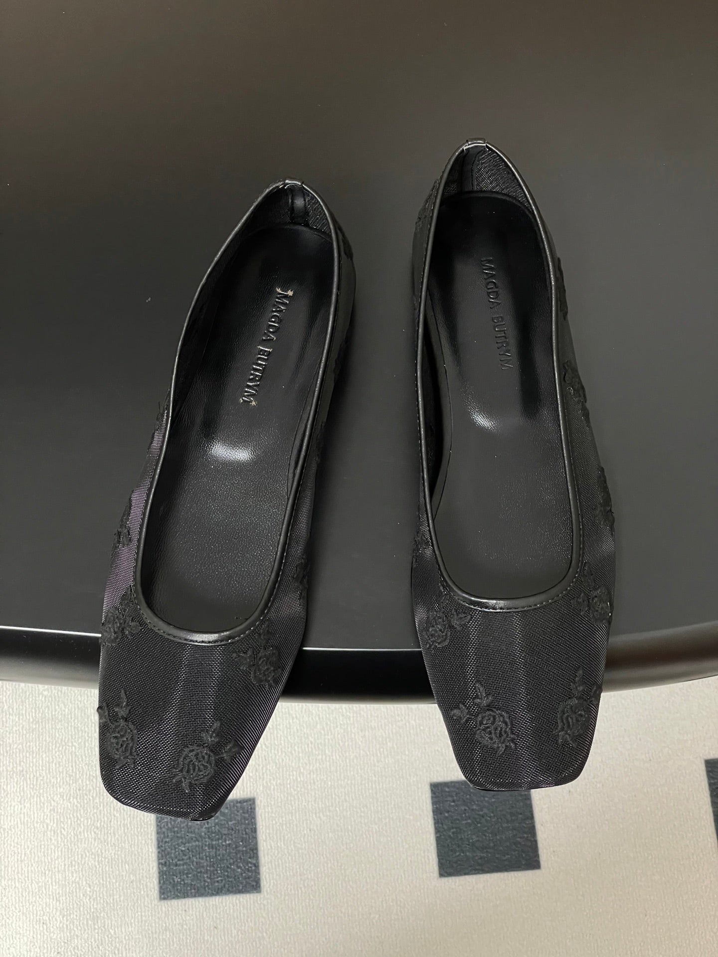 Manolo 25 Ballet Flats Black Mesh Fabric 319742