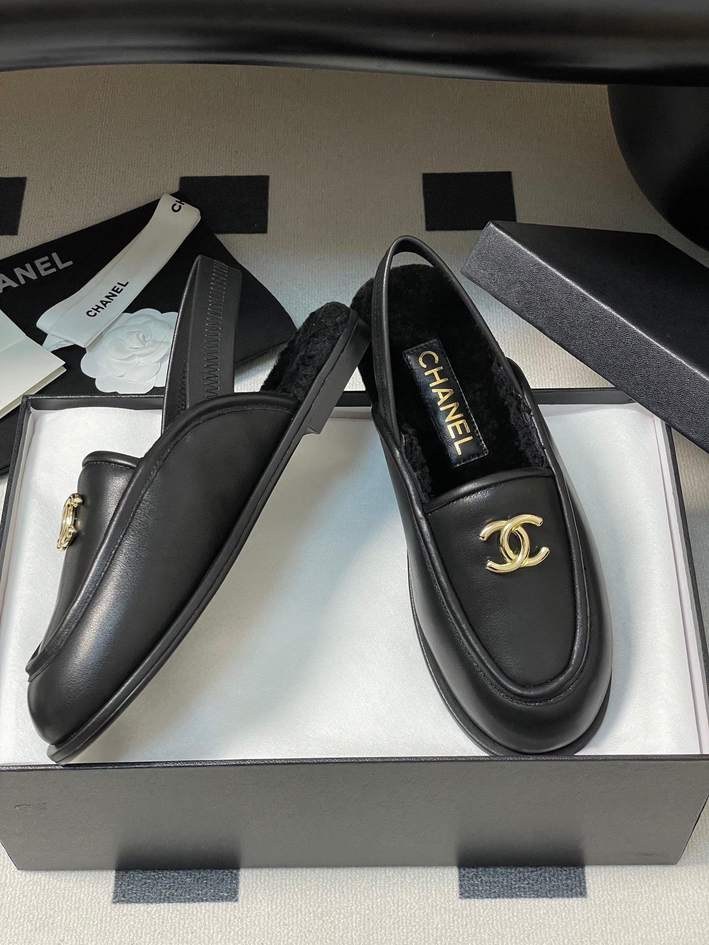 CC 25A Slingback Loafer Black Sherpa Calfskin