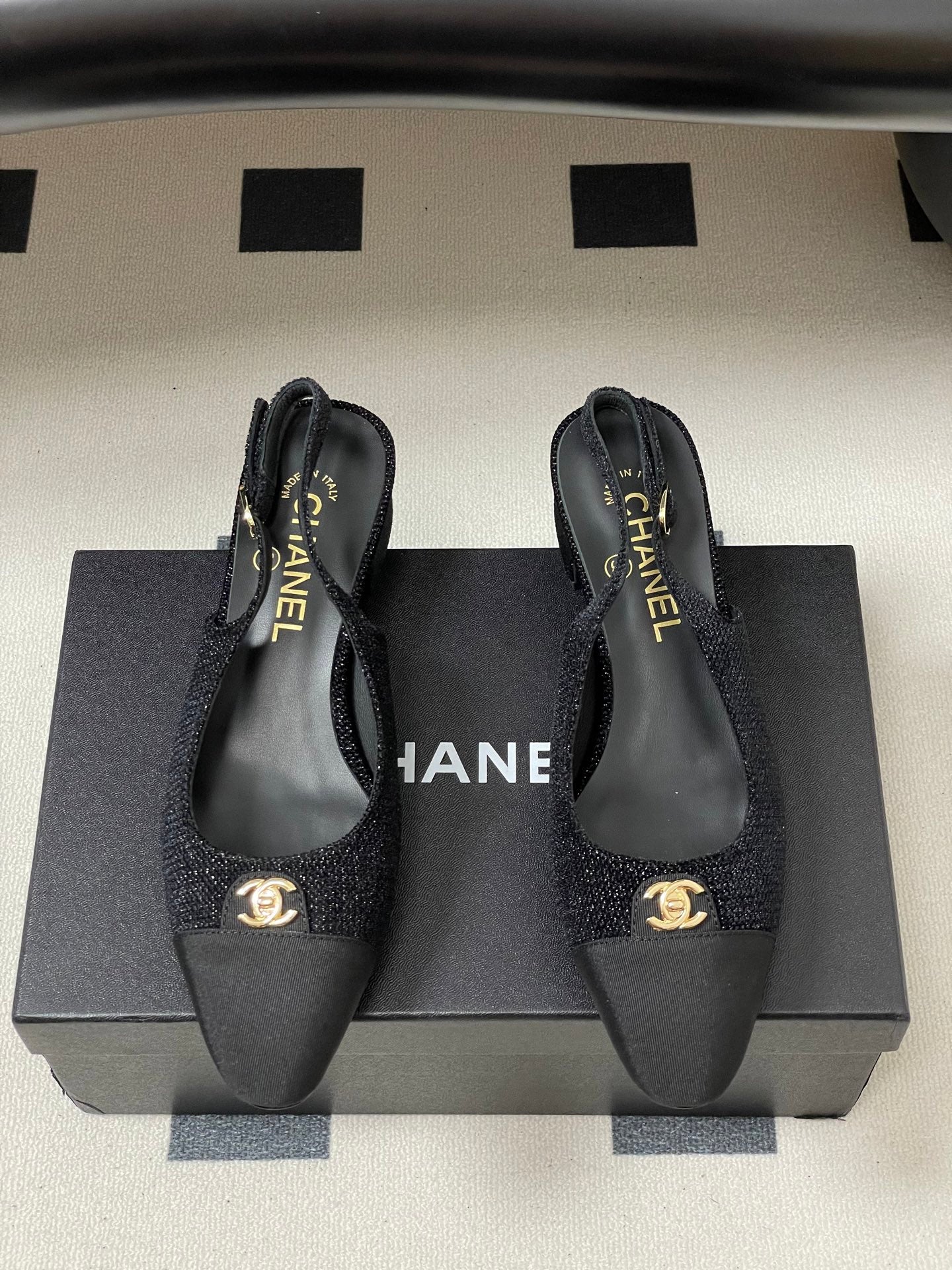 Chanel 25 Slingback Black Lambskin Fabric 473212