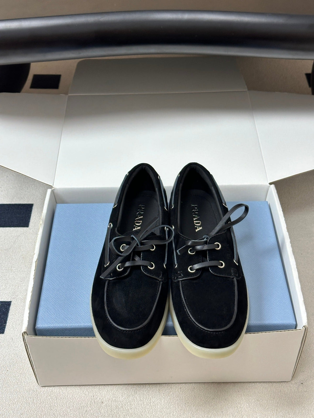 Prada 2026 Lace Up Boat Shoes Suede 151260
