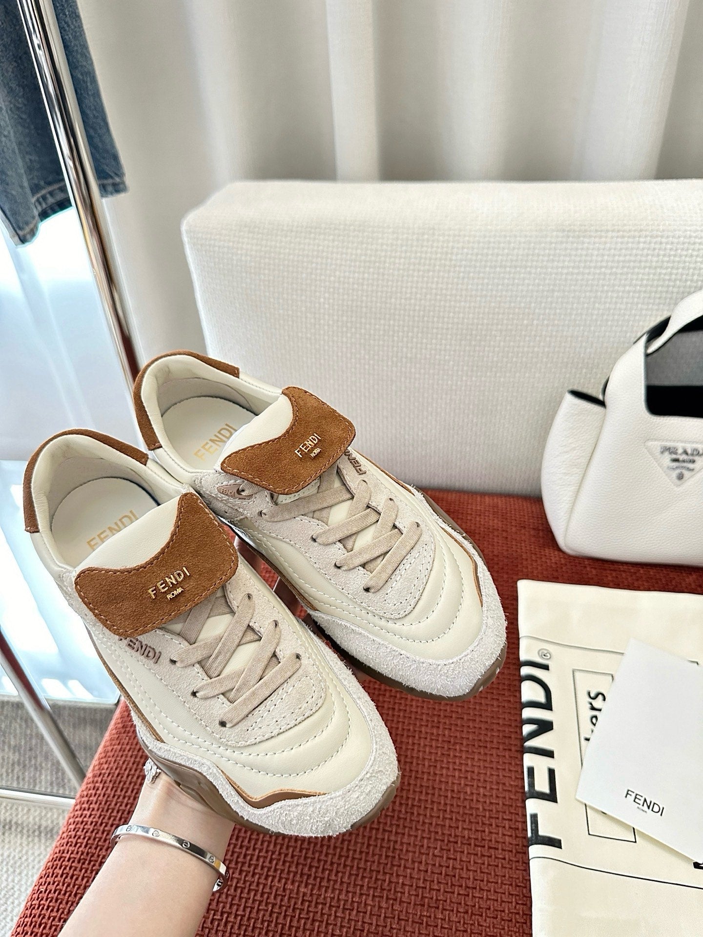 Fendi 2025 Wave Pulse Sneaker White Brown Suede 562140