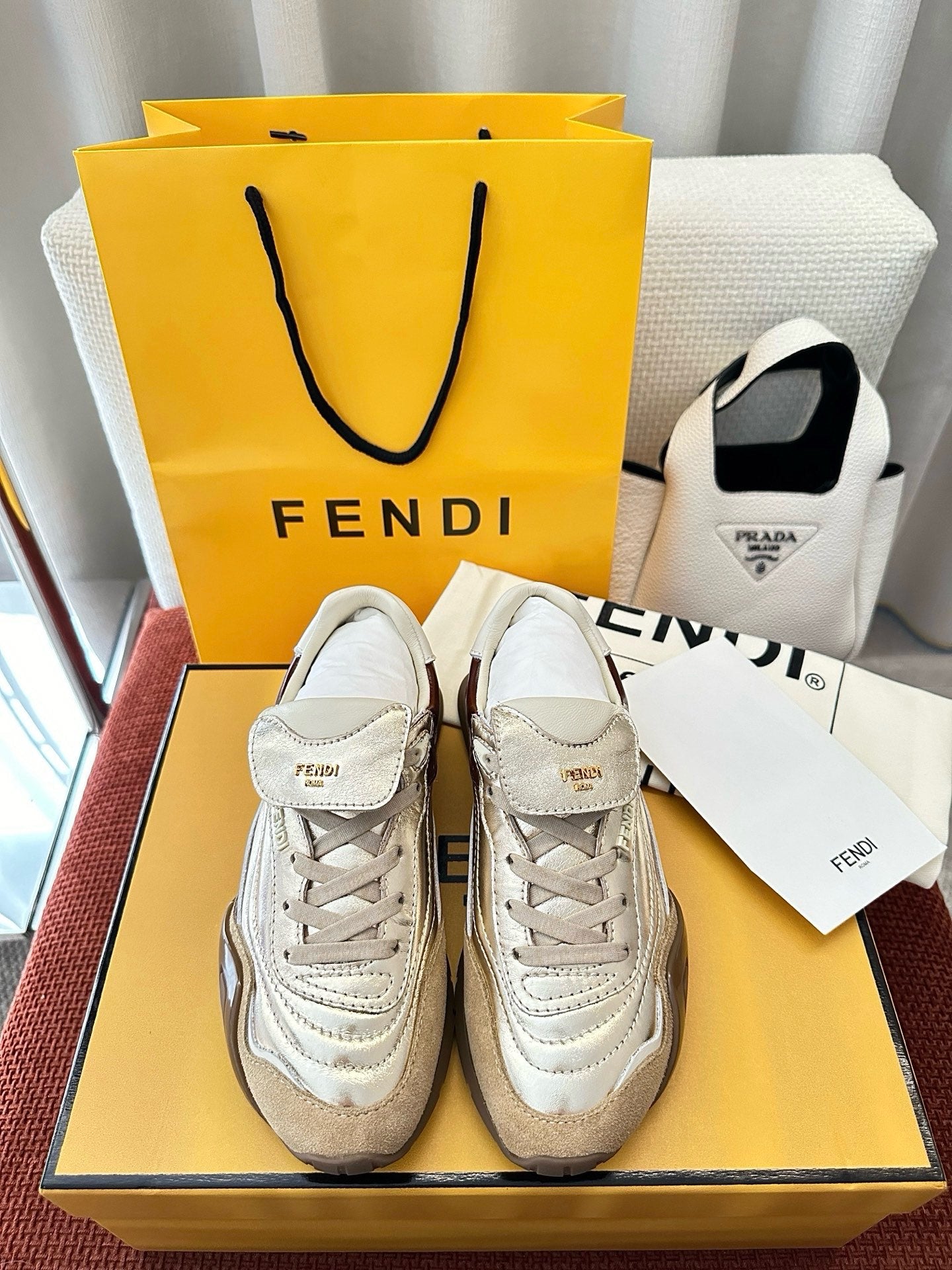 Fendi 2025 Wave Pulse Sneaker Silver Brown Suede Cowhide 562139