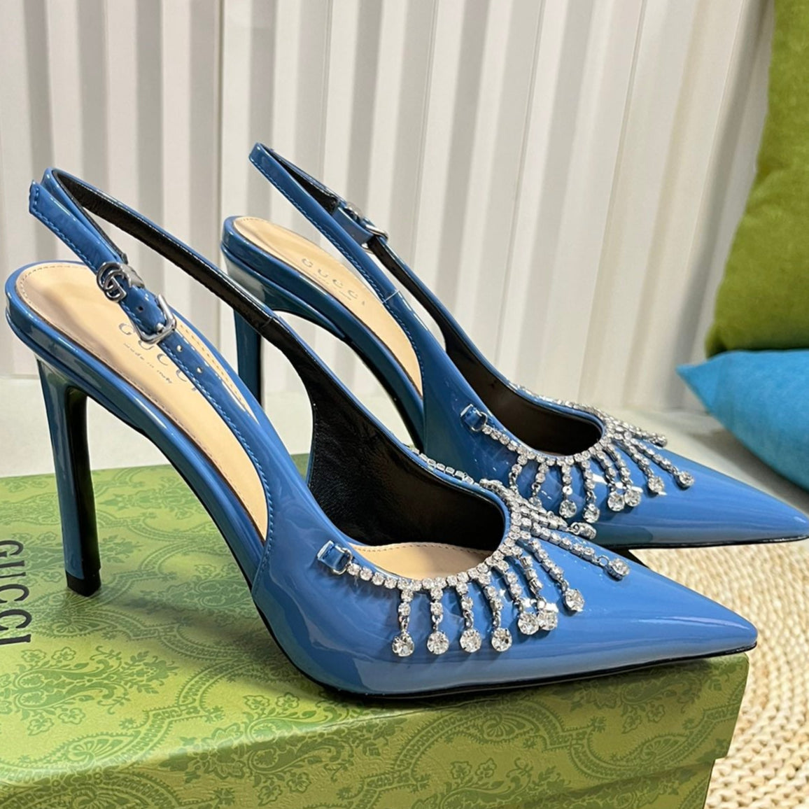 GC Embellished Slingback Blue Patent Leather 294621