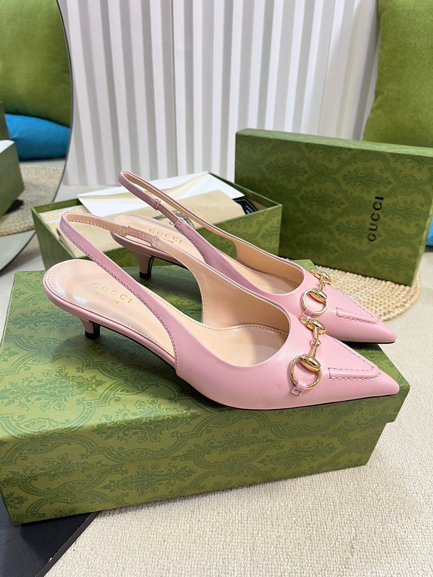 GC Horsebit Slingback Pump 50mm Pink Sheepskin 294561