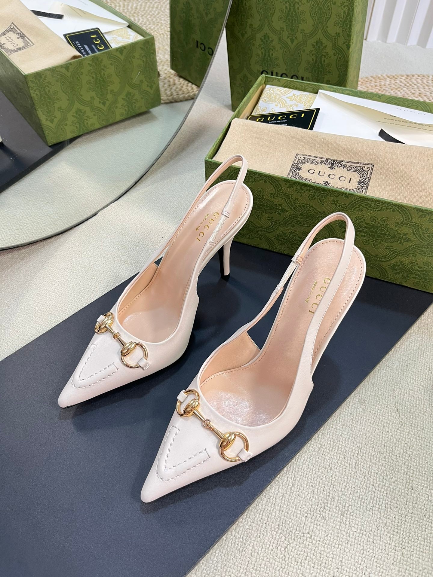 GC Horsebit Slingback Pump 100mm White Sheepskin 294568