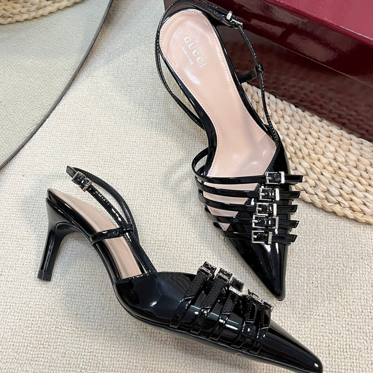 GC Regent Buckles Slingback Black Leather 294605