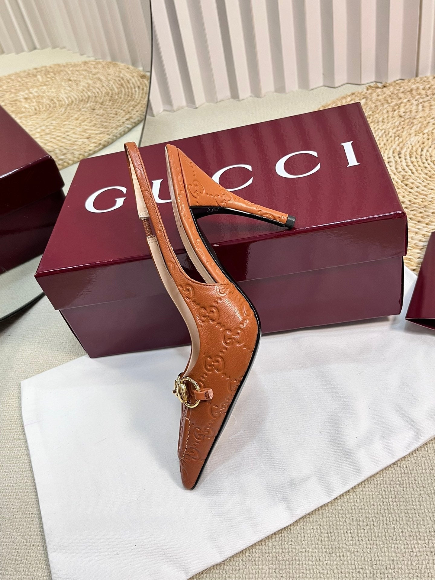 GC Horsebit Slingback Pump 100mm Brown Embossed  Sheepskin 294578