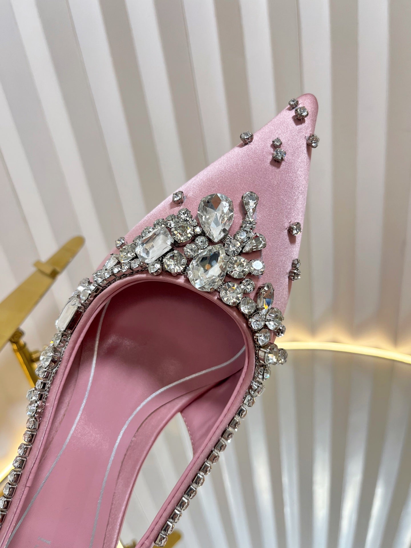 GC 2025 Crystal Embellished 55mm High Heels Slingbacks Pink Silk Sheepskin 294527