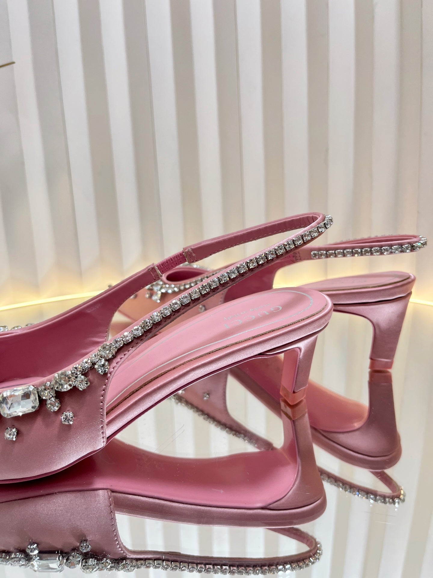GC 2025 Crystal Embellished 55mm High Heels Slingbacks Pink Silk Sheepskin 294527