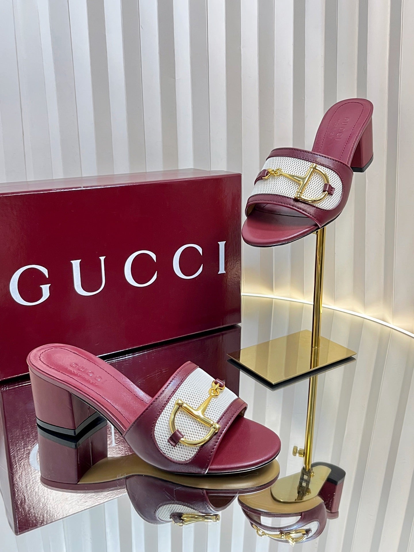 GC 25 Horsebit GG 50mm Sandals Red Canvas Sheepskin 294665