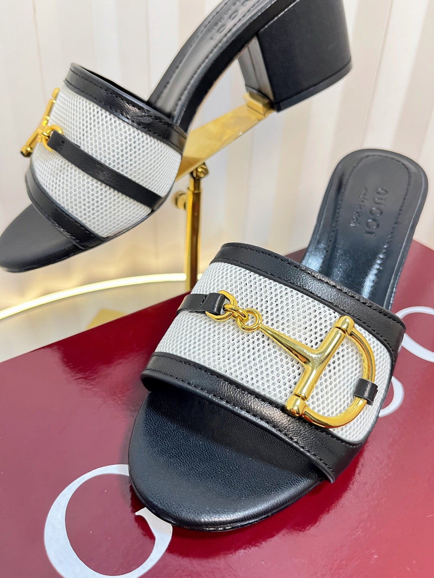 GC 25 Horsebit GG 50mm Sandals black Canvas Sheepskin 294668