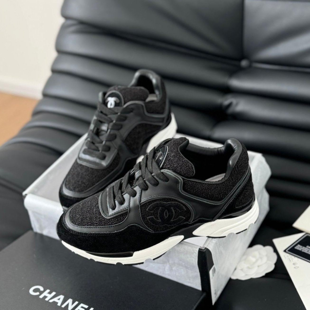 cc sneaker black tweed suede