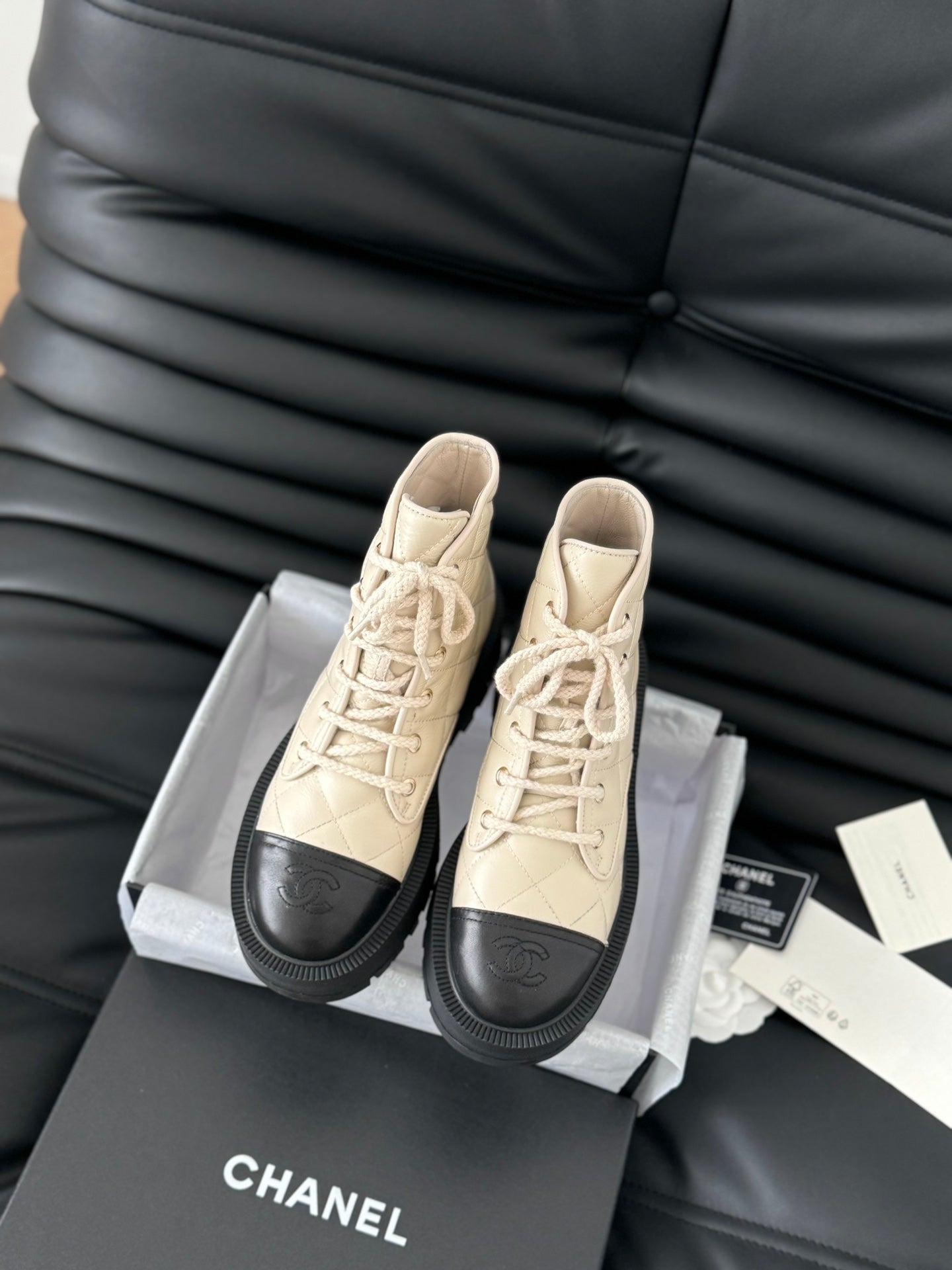 cc ankle boots cream quilted lambskin