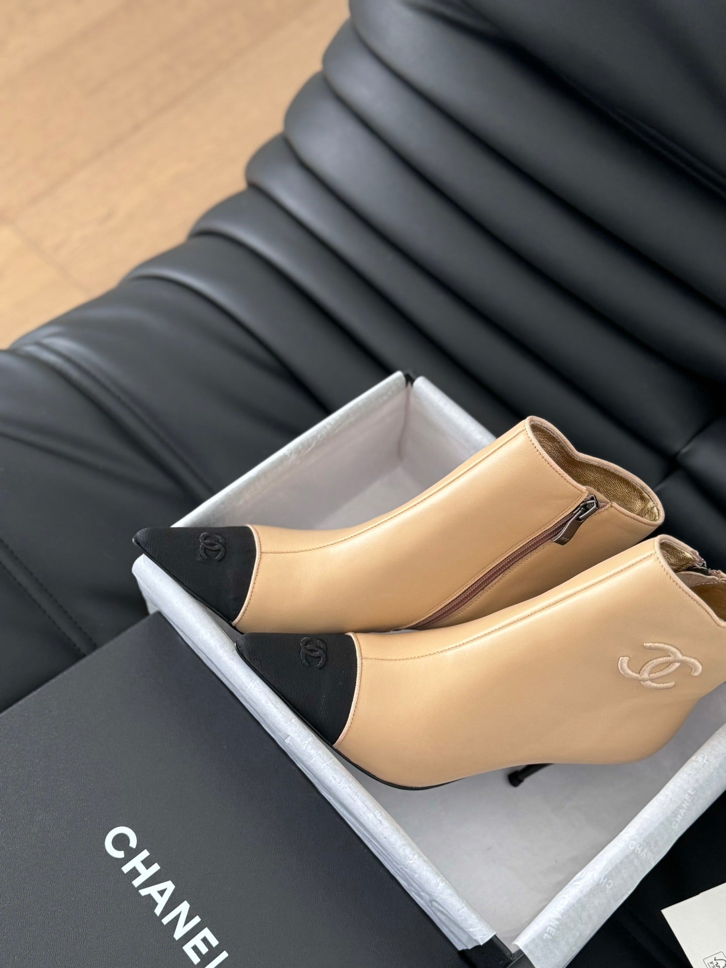 cc short boots 80 heel beige calfskin