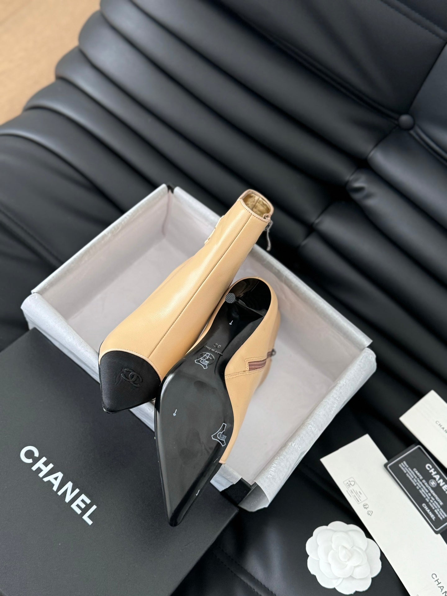 cc short boots 80 heel beige calfskin