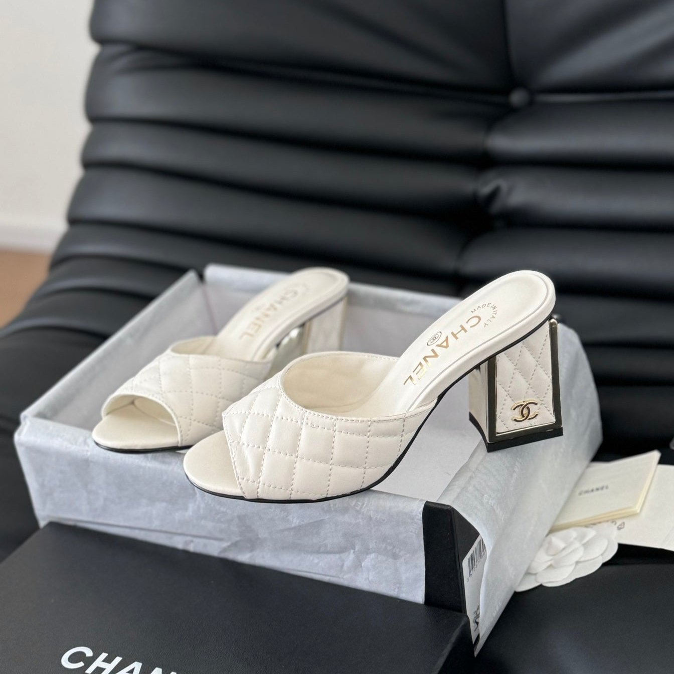 cc sandal 70 white quilted calfskin