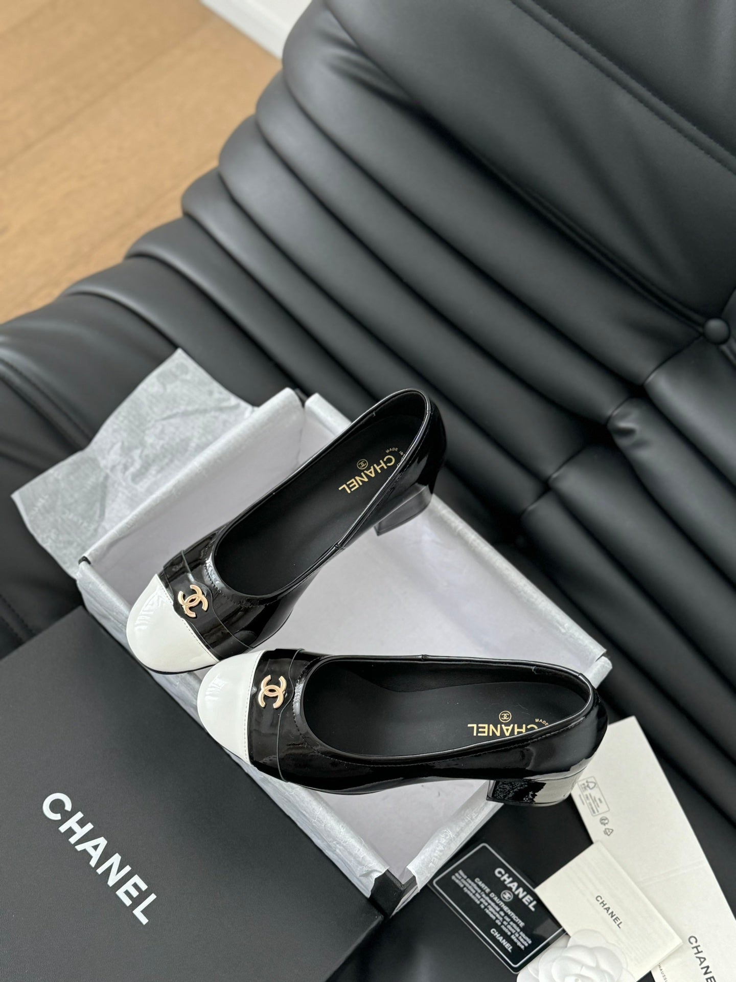 CC High Heels Glossy Black White Lambskin