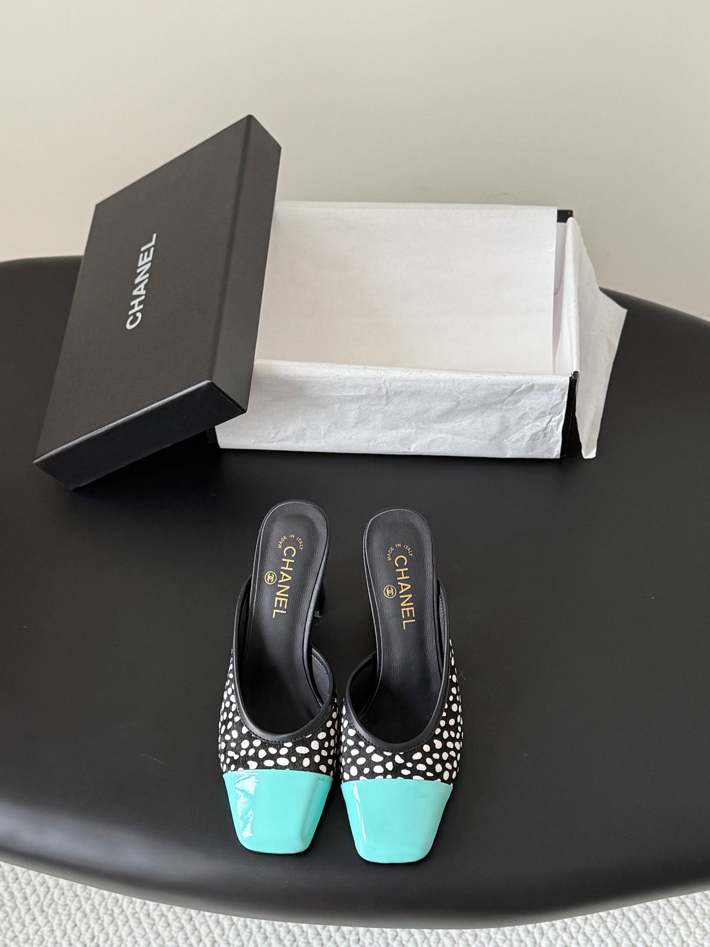 CC 2026 Mary Jane Mule 70 Black Blue Patent Leather 700433