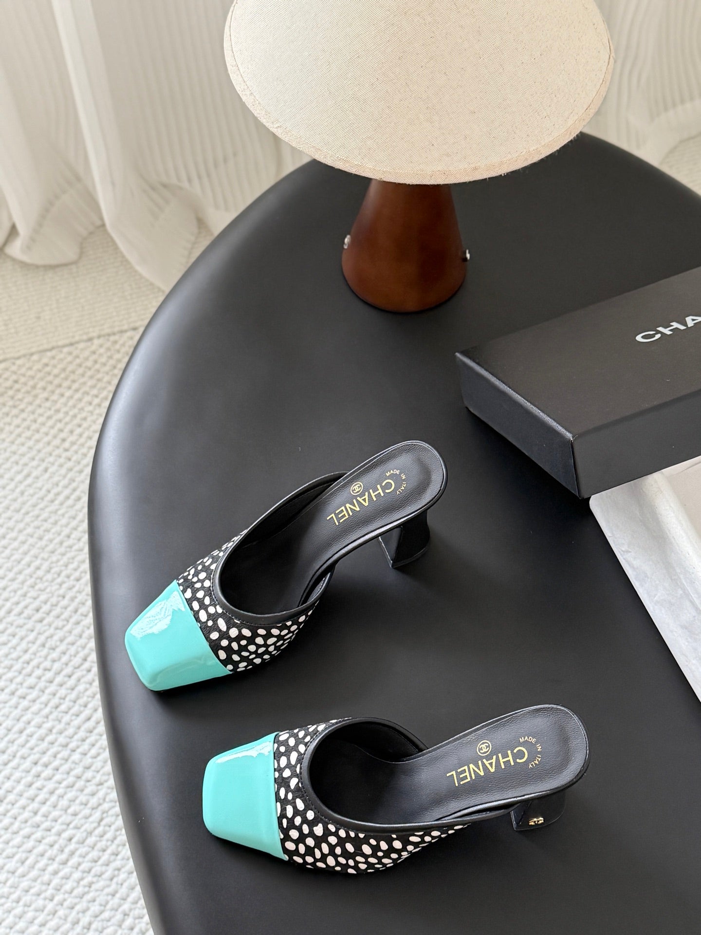 CC 2026 Mary Jane Mule 70 Black Blue Patent Leather 700433