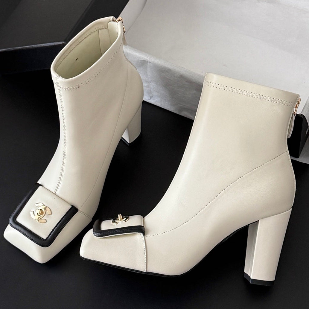 Chanel 2026 Square Toe Ankle Boots 80mm Suede Leather 127924