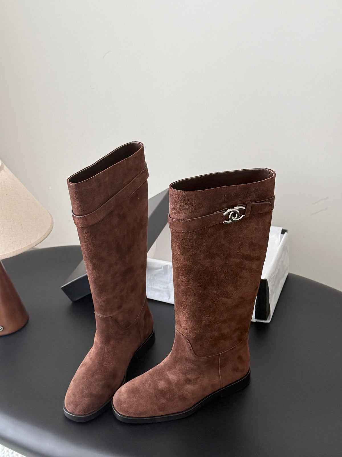 Chanel 2026 CC Logo Boots Brown Suede 127968