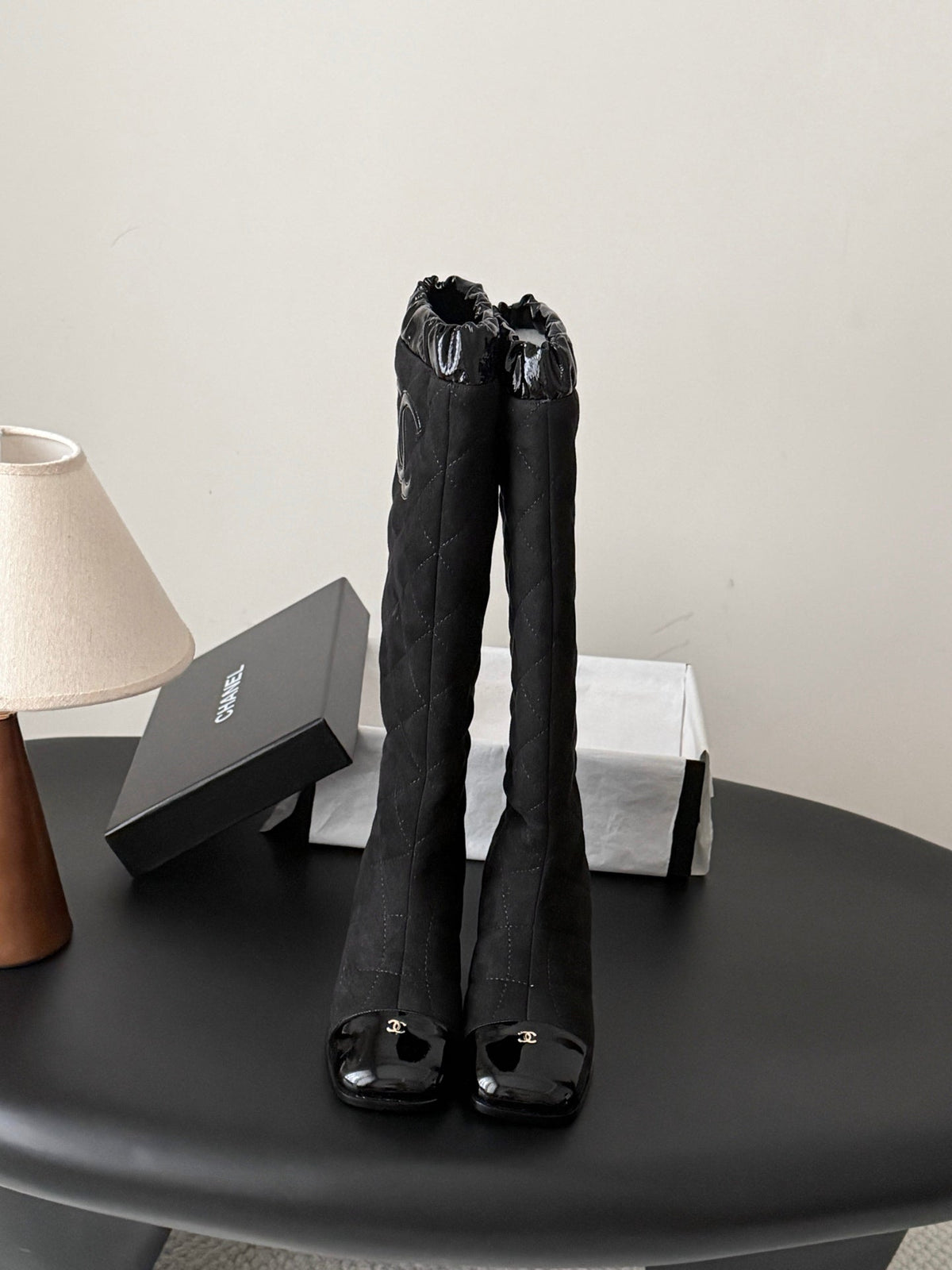 Chanel 2026 Quilted Knee-High Boots 60mm Black Suede 127992