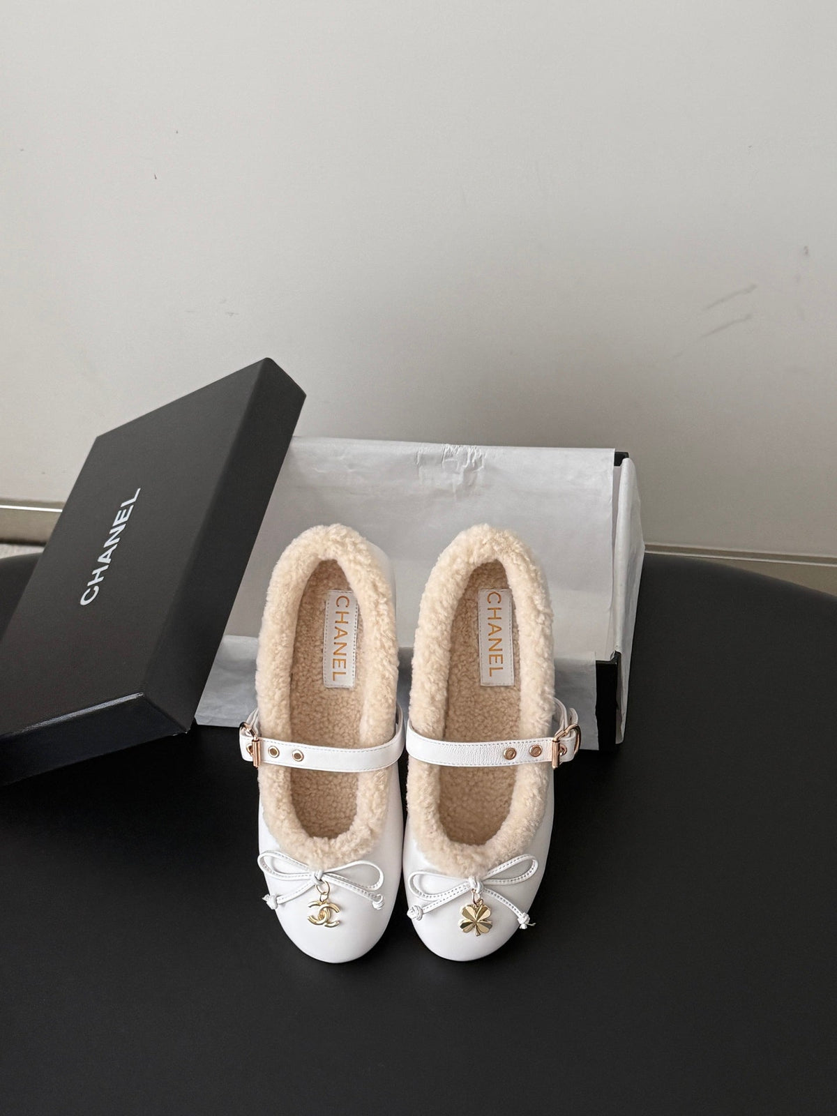 Chanel 2026 Bow Ballet Flats Wool Suede Leather 128295