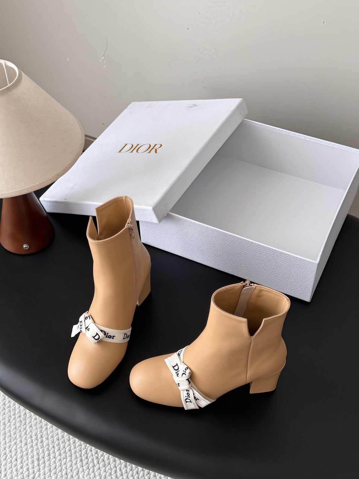 Dior 2026 Ribbon Bow Ankle Boots 75mm Cowhide 127997