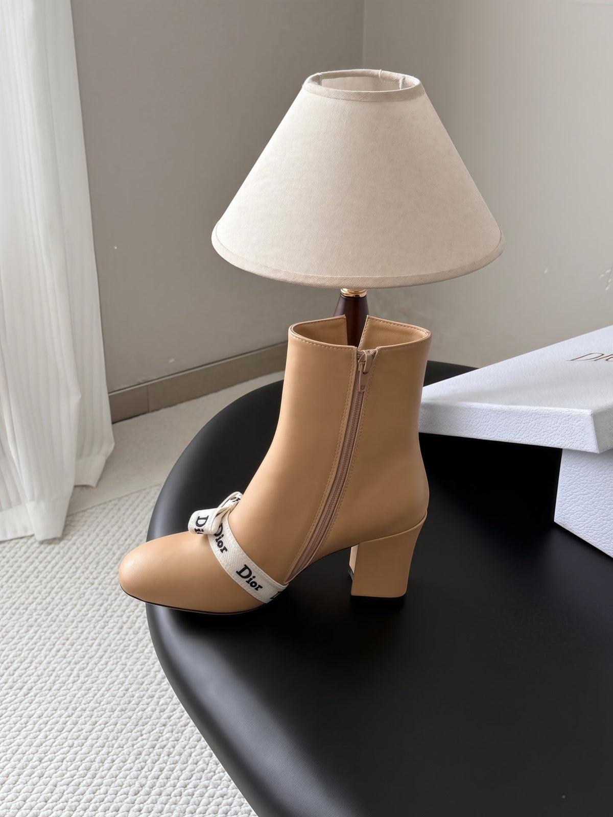 Dior 2026 Ribbon Bow Ankle Boots 75mm Cowhide 127997
