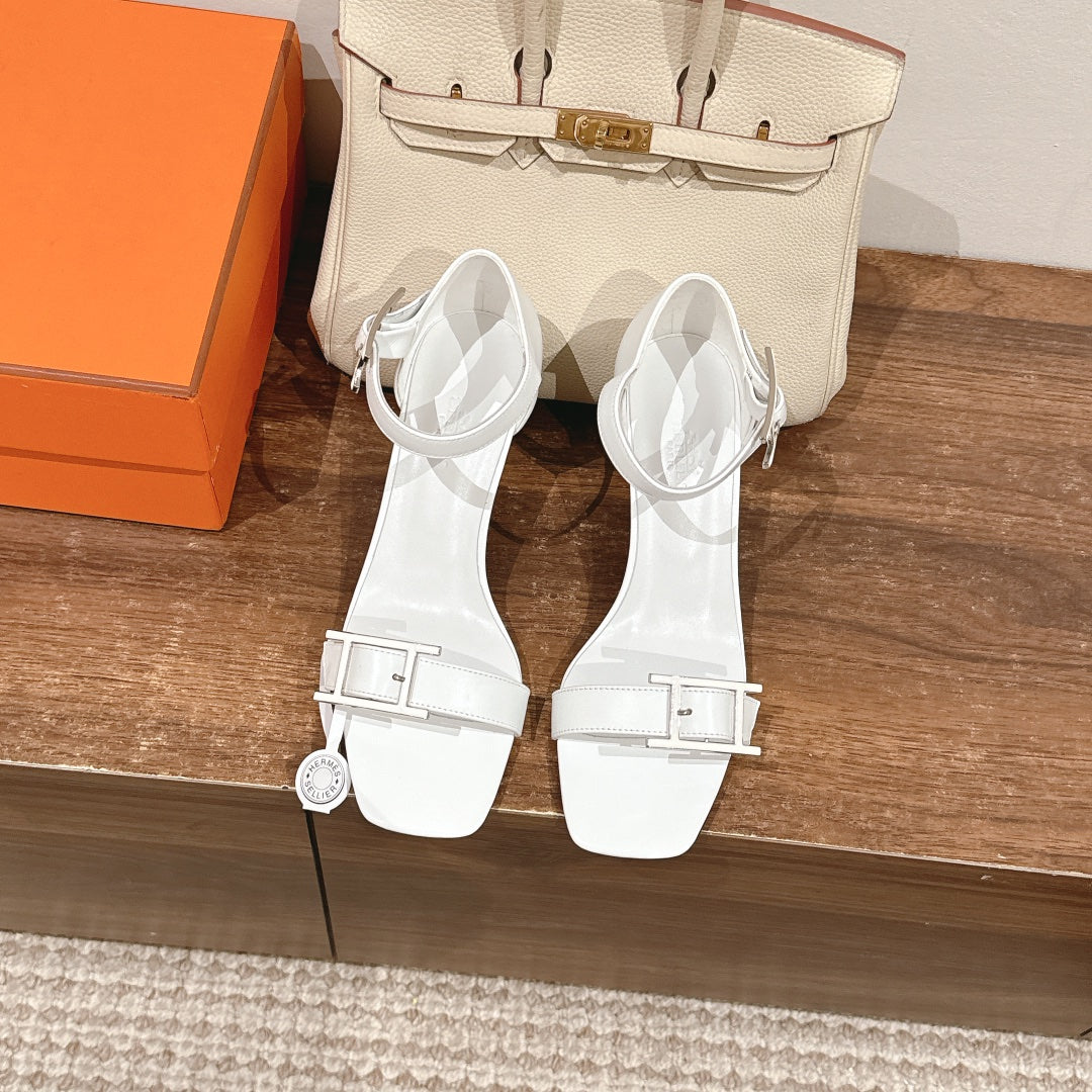 HM Buckle Sandals White Calfskin 308165