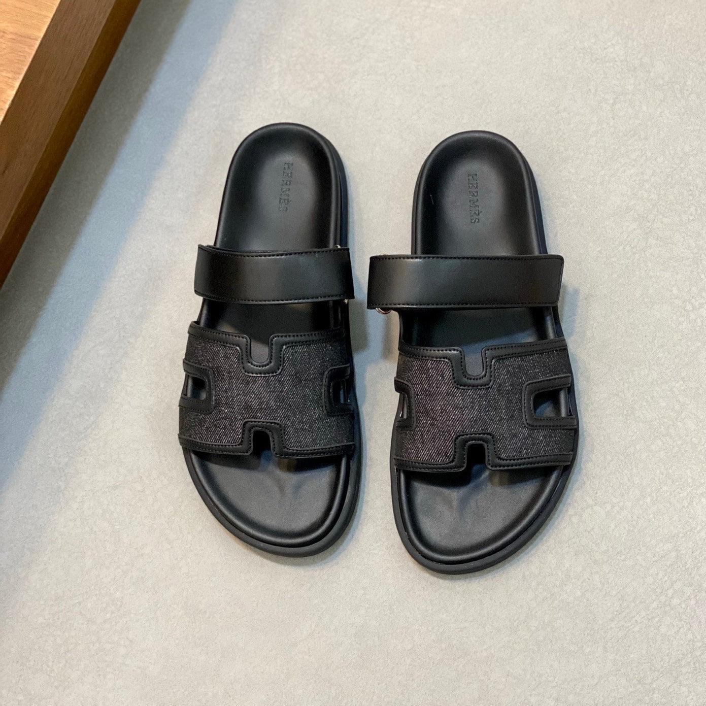 HM Men's Chypre Sandals Blue Black Denim Cowhide