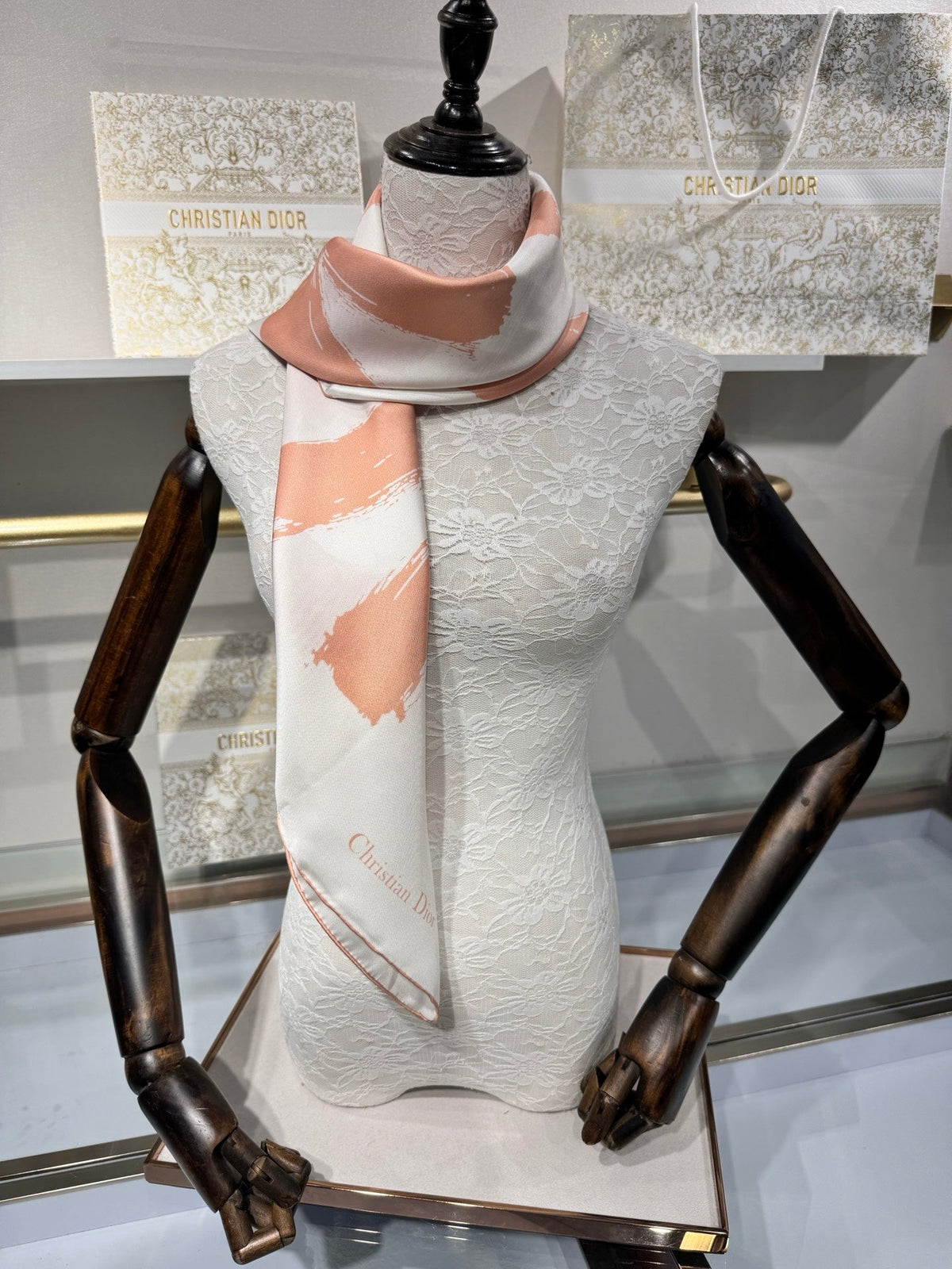 Dior 2026 Scarf 90cm White Pink Silk 187337