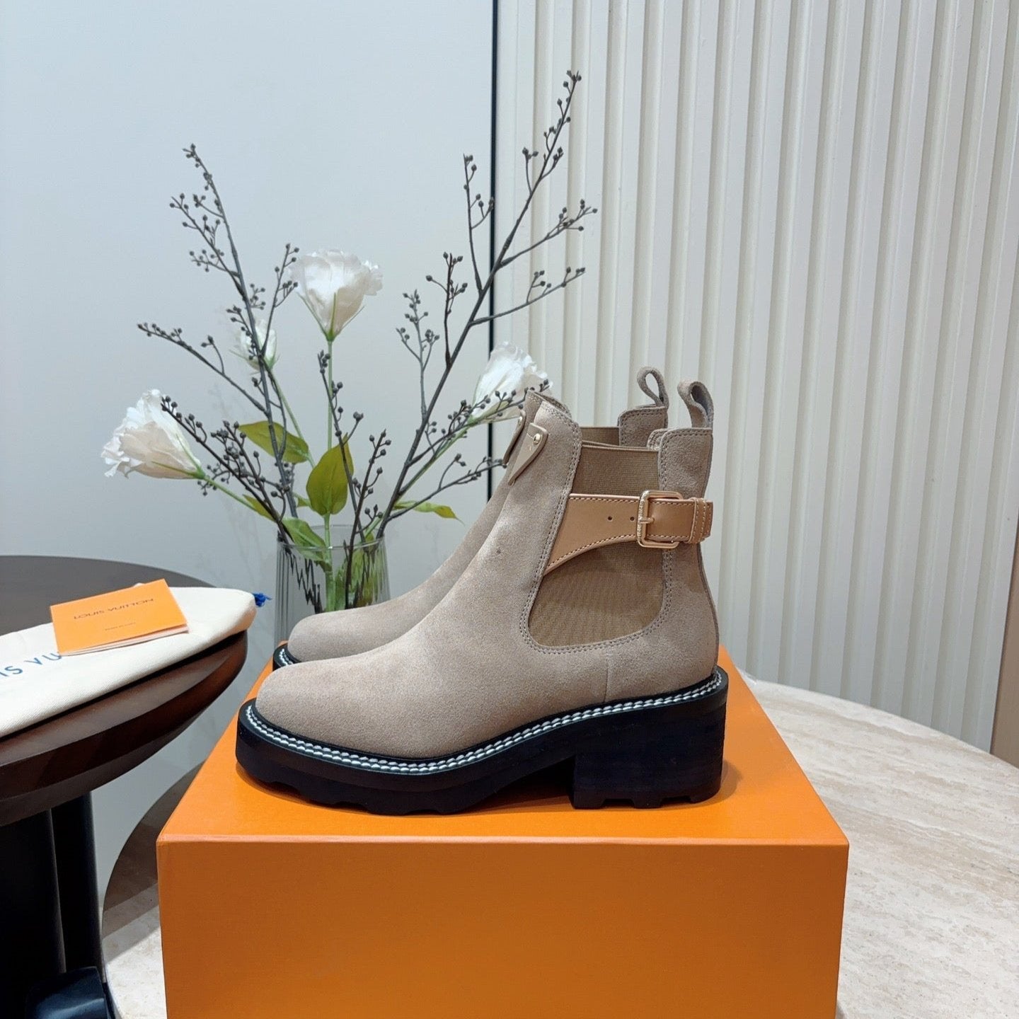 LV Beaubourg Ankle Boot Gray Brown Suede