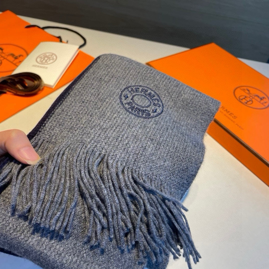 KNIT SCARF 180 IN NAVY BLUE MIX GREY CASHMERE
