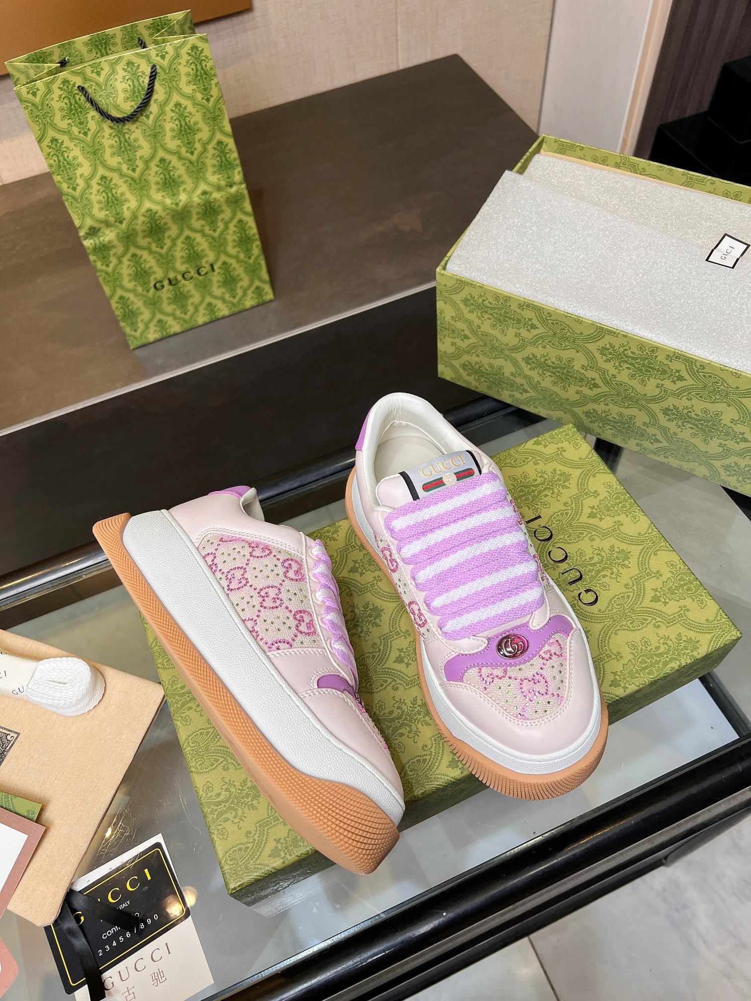 GG Men's Screener Sneaker Purple Canvas Sheepskin  523600