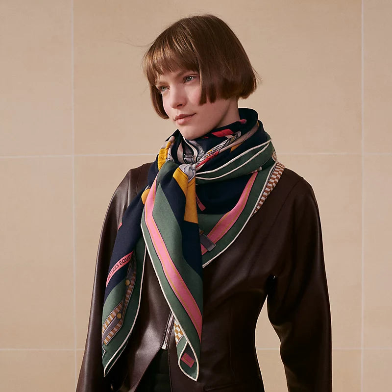 HM Equestrianism 140 CM Navy Blue Colorful Cashmere and Silk 293101