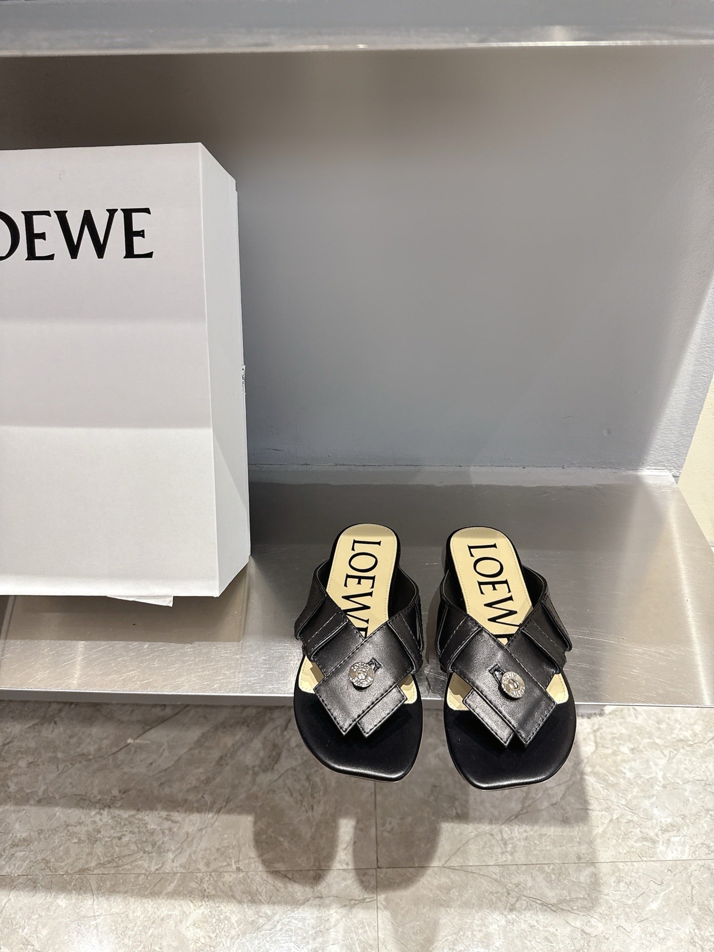 Loewe 25 Toy Panta Toe Thong Black Sheepskin