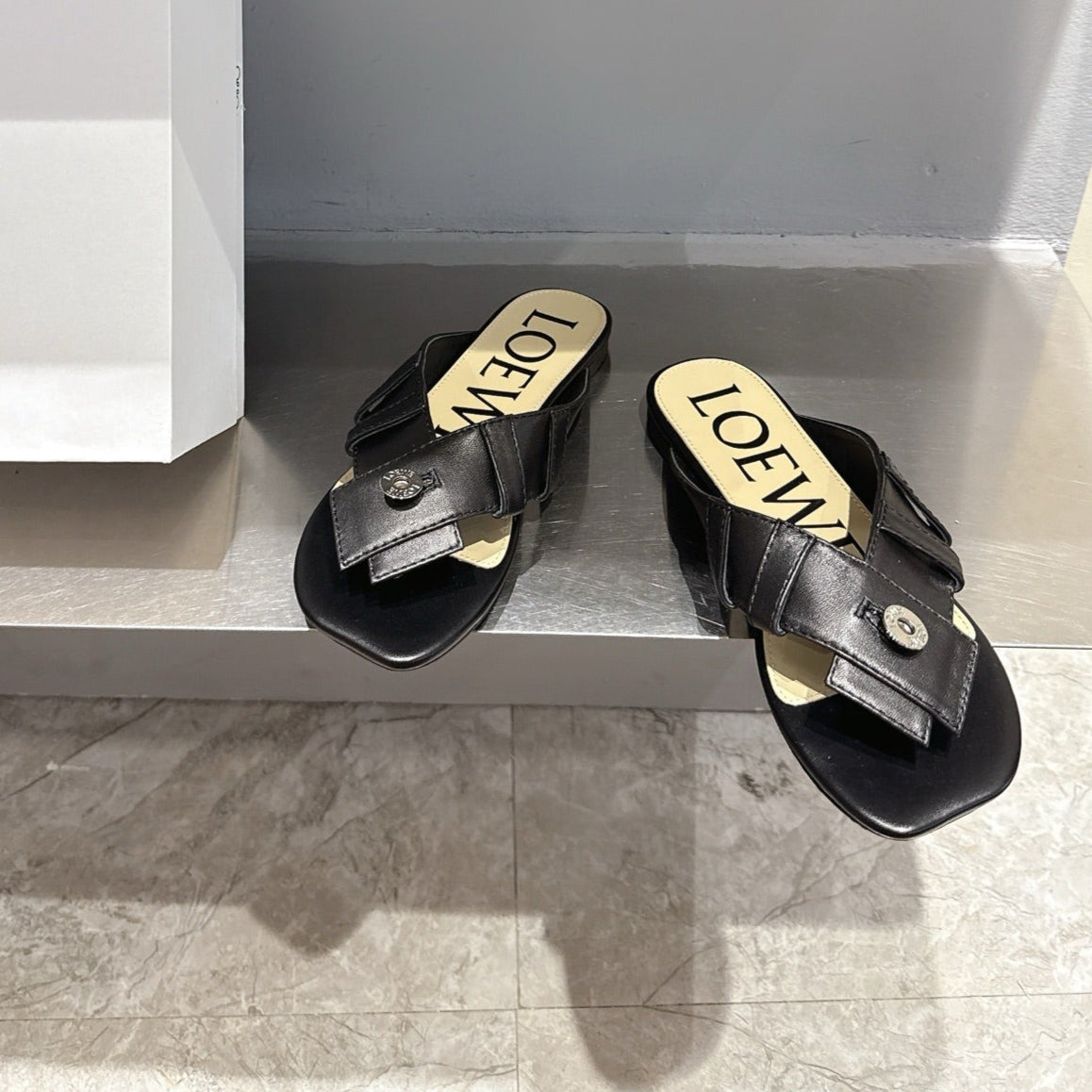 Loewe 25 Toy Panta Toe Thong Black Sheepskin