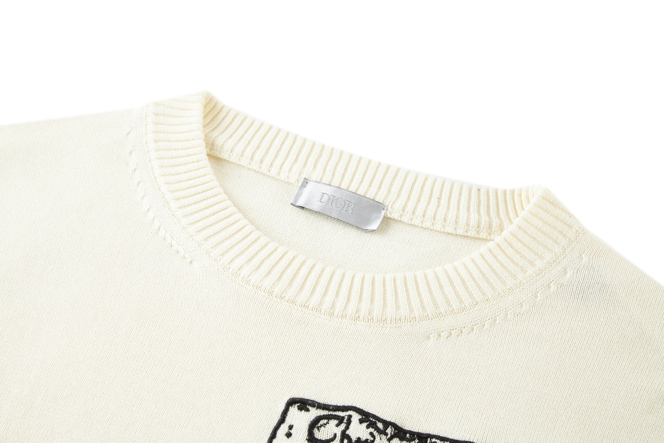 CD Embroidered Logo Sweater Beige Wool Cotton