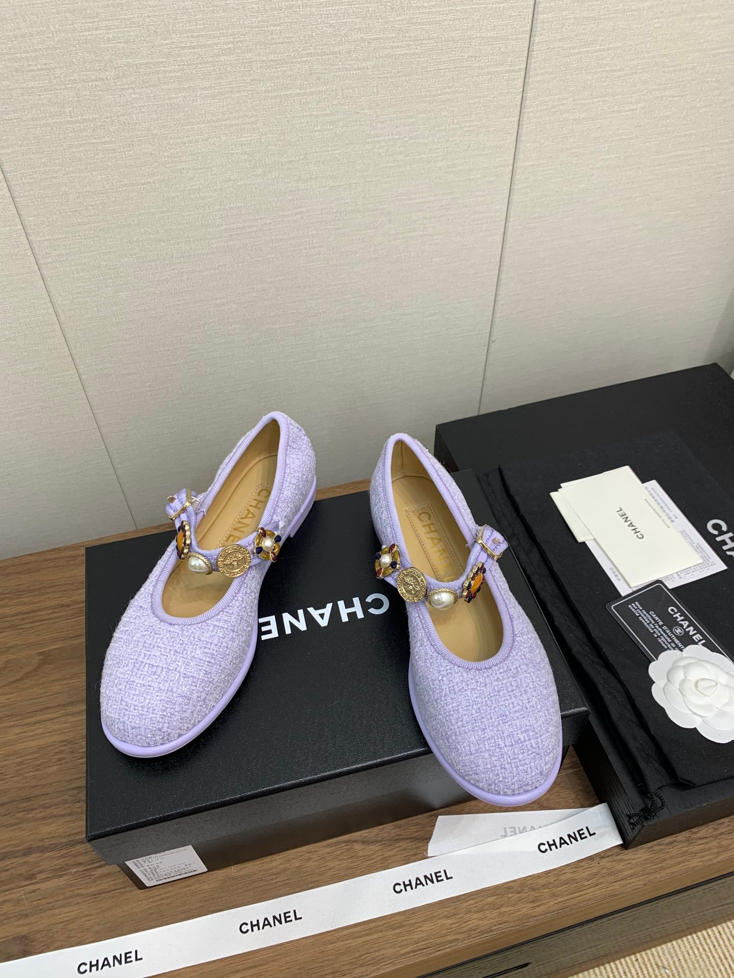 CC MARY JANES VIOLET WOOL TWEED AND FABRIC