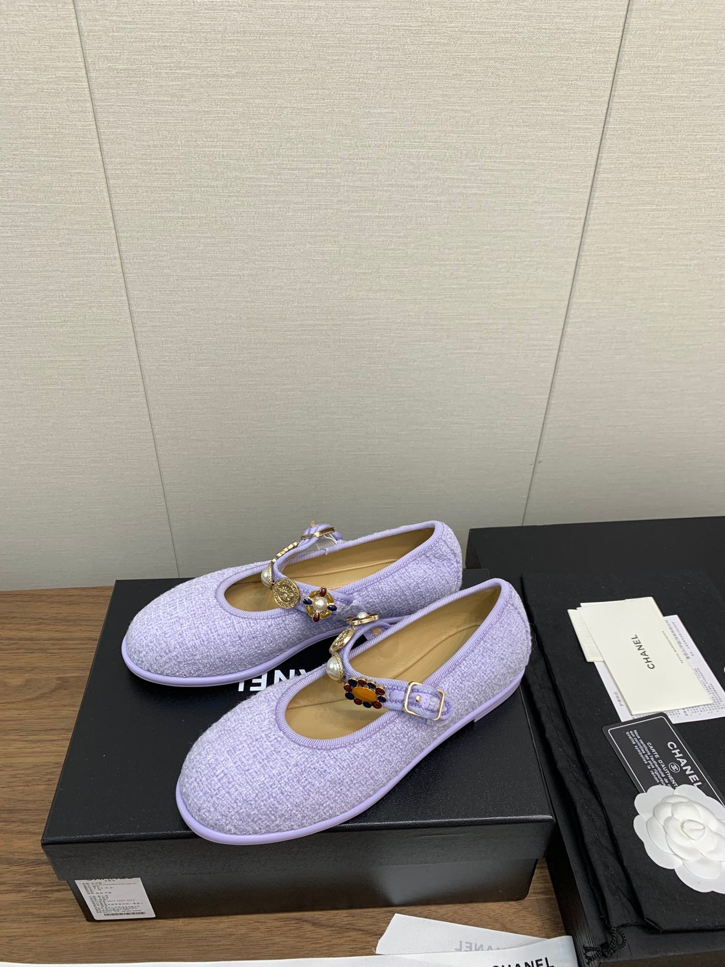 CC MARY JANES VIOLET WOOL TWEED AND FABRIC